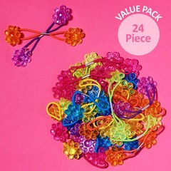 24pc Flower-Shaped Bright Multicolored Twin Bead Ponytail Elastics