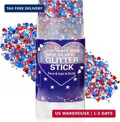 Patriotic Red White and Blue Hair Glitter Stick, 4th of July Accessories, Americ