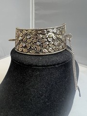 Vtg AB Rhinestone Floral Silver Tone Slide Stick Hair Barrette w/Safety Chain