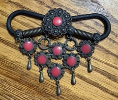 Vintage Faux Leather Hair Barrette Inspired Tibetan Look (No Stick) Black & Pink