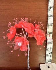 Women’s Fabric & Plastic Hair Pin Red Floral Flower Beaded Pearl Accents