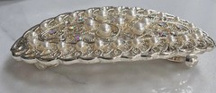 Flower Filigree Design Spring Clip Hair Barrette Hairpin Faux Pearl Silvertone