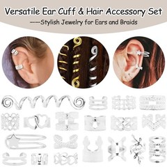 103PCS Hair Jewelry for Braids Accessories, Hair Cuffs & Rings, Loc Silver