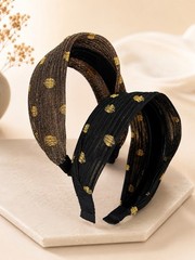 2 Pk Women’s Wide Mesh Headbands Black Brown Gold Dot Hairbands Hair Accessories