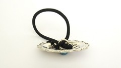Oval turquoise blue stone metal native hair tie ponytail holder scrunchie