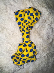Yellow & Blue Polka Dot Fabric Bow Barrette Hair Clip Alligator Clip