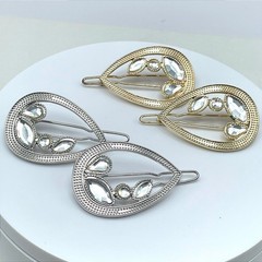 Vintage 80s Teardrop Hair Clips Set Gold & Silver Tone Rhinestone Bobby Pins Y2K
