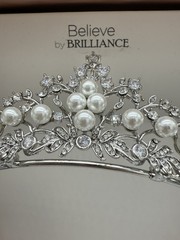 Believe by Brilliance Fine Silver Plated Tiara Crown Cubic Zirconia Pearls Bride