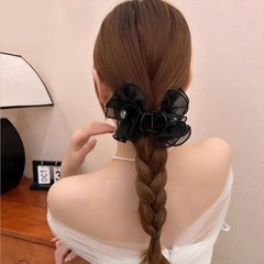 Rannyrena Large Bows Mesh Hair Clips 1 Count (Pack of 1), Pearl Flower Set