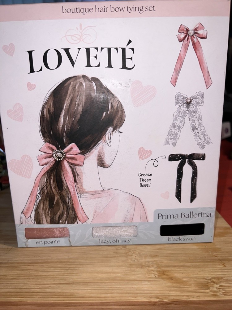 Loveté Ballet Bow Hair Set Fabric Lace Beaded Pink White Black for Women Teens