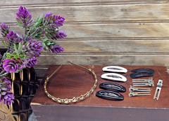 Hair Accessory Collection Lot of 12 Large & Small Clips Metal Flowers Headband