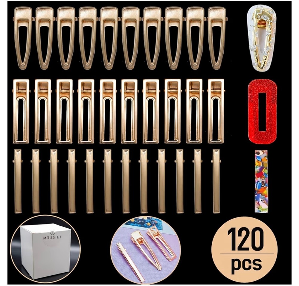 MOUGIGI 120 PCS Gold Metal Hair Clips-DIY Craft Accessories for Hair Decorations