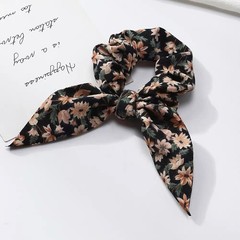 4 PCS Brown Leopard Hair Scarf Scrunchies Ribbon Bow Long Elastic Chiffon
