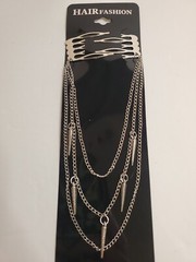 Hair Fashion Double 1″ Wide Comb Layered Silver Tone Chain With Charms Fantasy