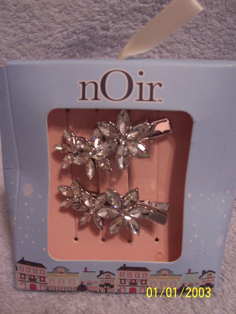 Noir Silver Flower Barrettes/Hair Clip/Bobbypin Set Of 2 New