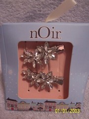 Noir Silver Flower Barrettes/Hair Clip/Bobbypin Set Of 2 New