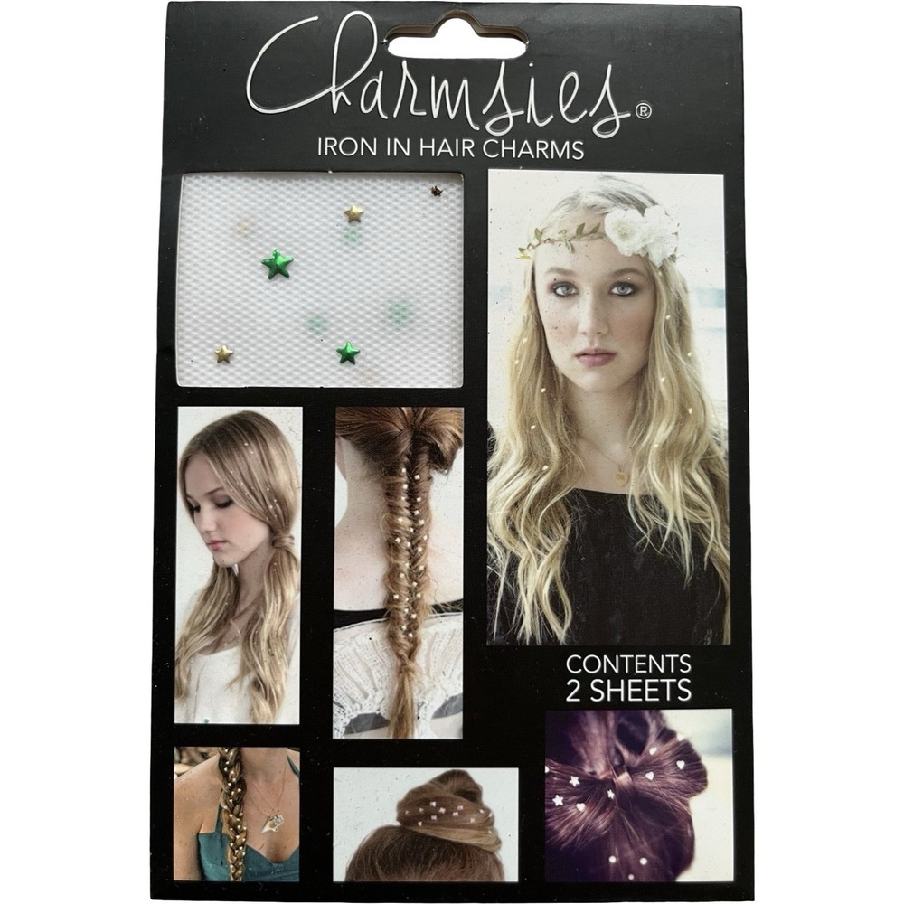 Charmsies Iron In Hair Charms Decor Green Gold Stars – apply with flat iron