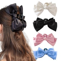 4 Pack Satin Bow Claw Clips for 1 Count (Pack of 4), Pink,White,Blue,Black