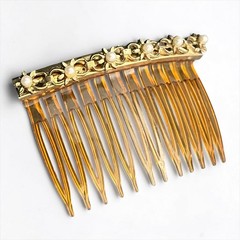 Kirks Folly Hair Comb Vintage Gold Faux Pearl Ornate Flower Barrette Clip 2.5”