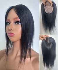 4″x4.7″Free Parting Silk Top Skin Base 100% Human Hair Topper Natural Black 12″