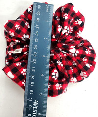 Handmade Women’s Scrunchies size XL Red Buffalo Plaid Paw Print Snuggle Flannel