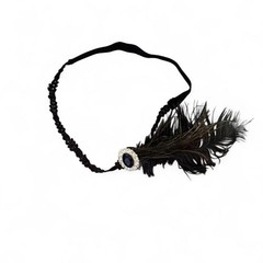1920’s Black feather headband with beaded detail and blue gemstone