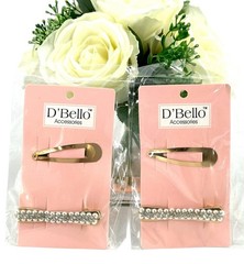 D’Bello Pearl Rhinestone Gold Barrettes Hair Accessories Set Of 2 NEW