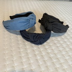 Women’s Denim Knotted Headband For Hair 3 Pieces Variety Of Blue Jean Colors