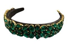 Holiday emerald green and gold thick headband for women