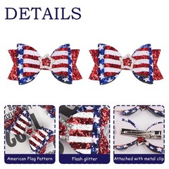 4th of July Hair Bow Clips Independence Day Hair Clips Glitter Bows for Girls…