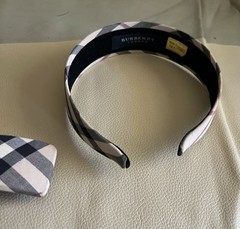 Vintage Burberry Check Nova Plaid Headband With Hair Barrette Clip Made France