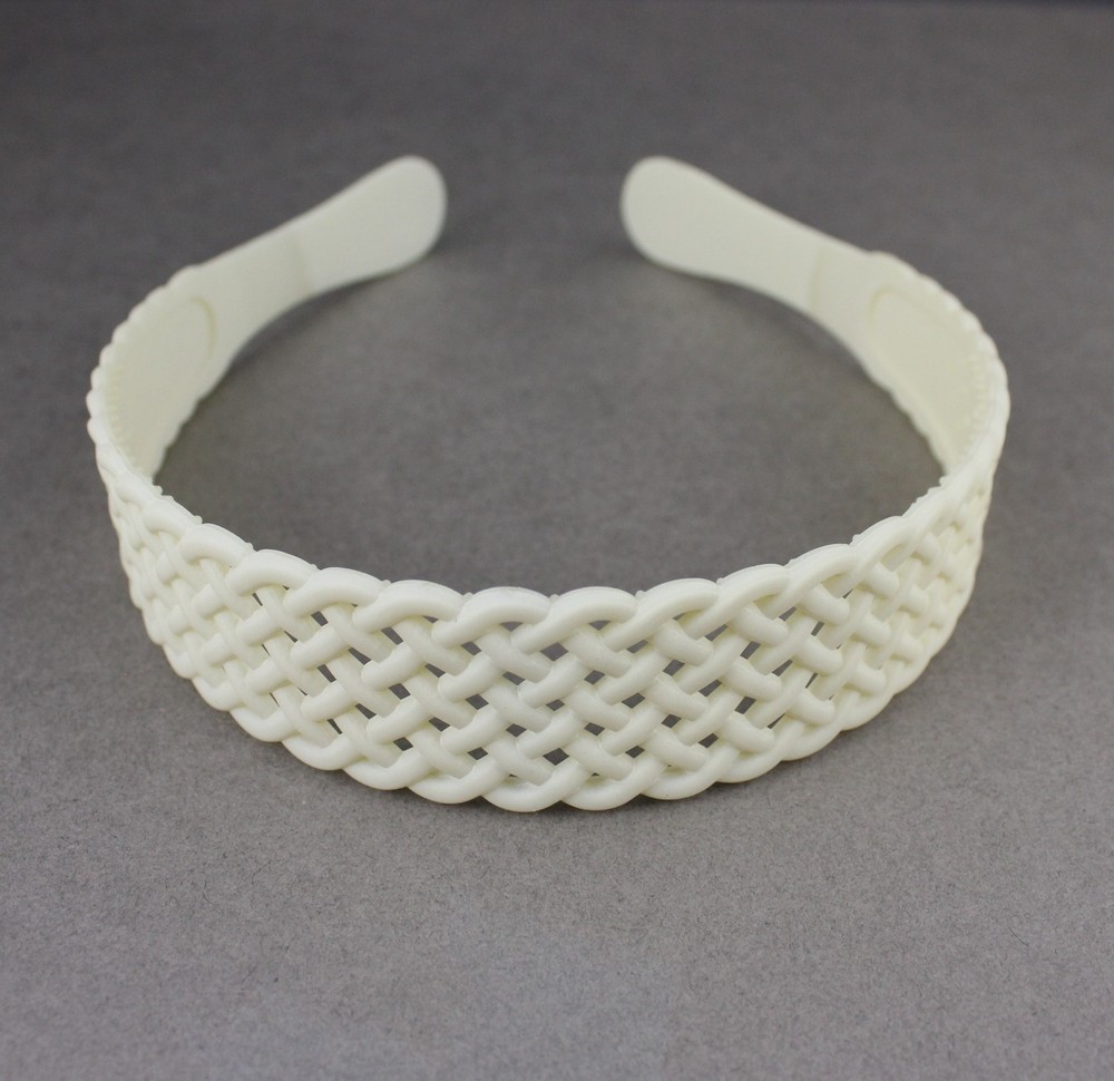 Cream basketweave plastic head band hair accessory grip teeth 1.25″ wide woven