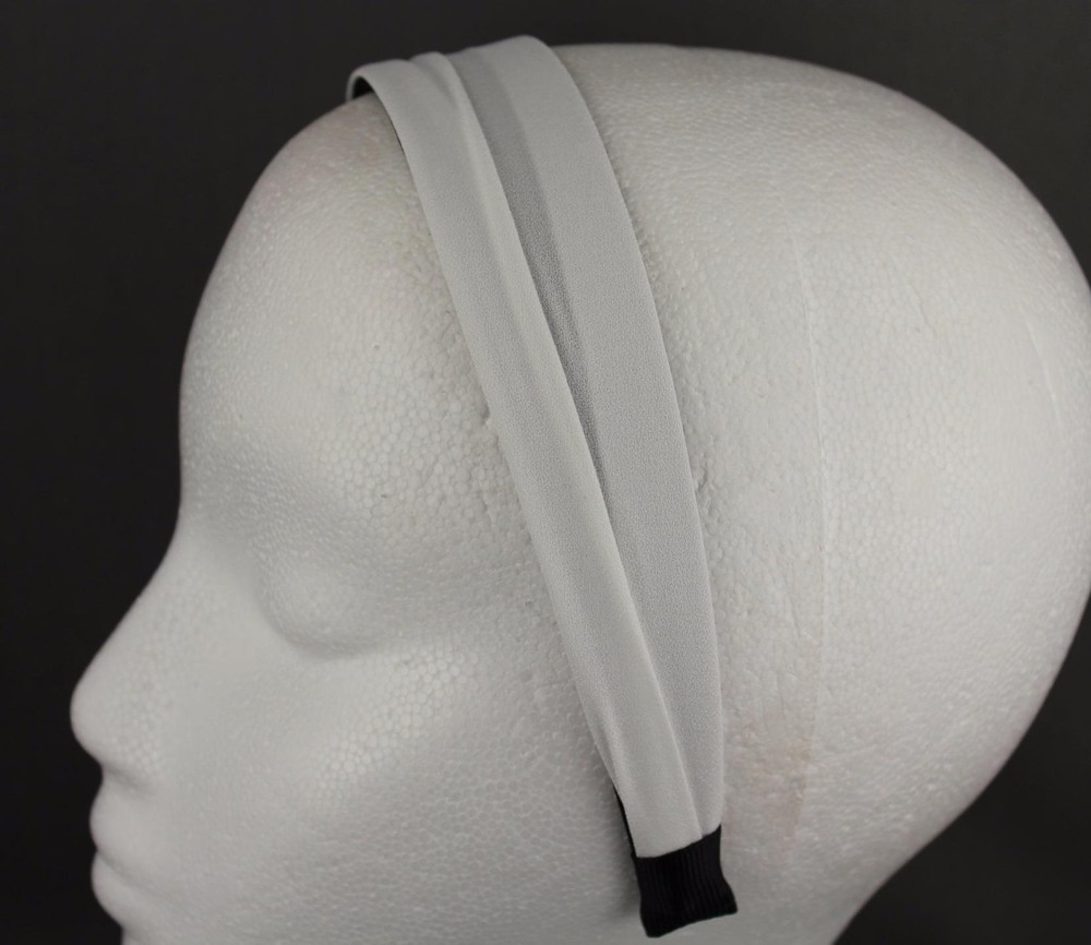 Cream Black headband scrunched pleated fabric covered hair band 1.25″ wide