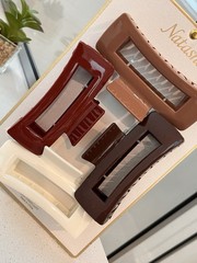 Natasha Rectangle Hair Claw Clip Set Solid Plastic Brown Red White