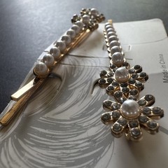 Women’s Jeweled Hair Clips Bobby Pin Faux Pearl and Rhinestone Flower
