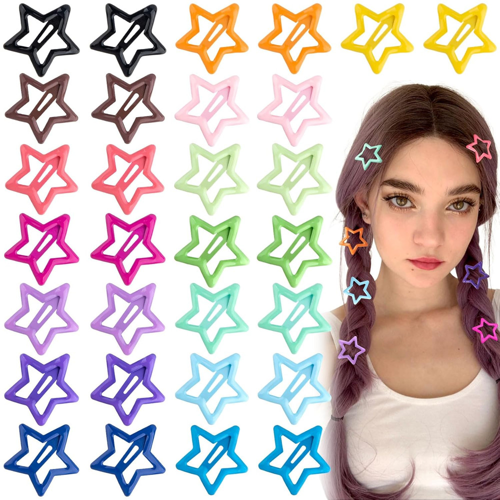 30 Pcs Multicolor Star Hair Clips, 1.18″/3Cm Metal Snap Hair Clips, Cute Stars C
