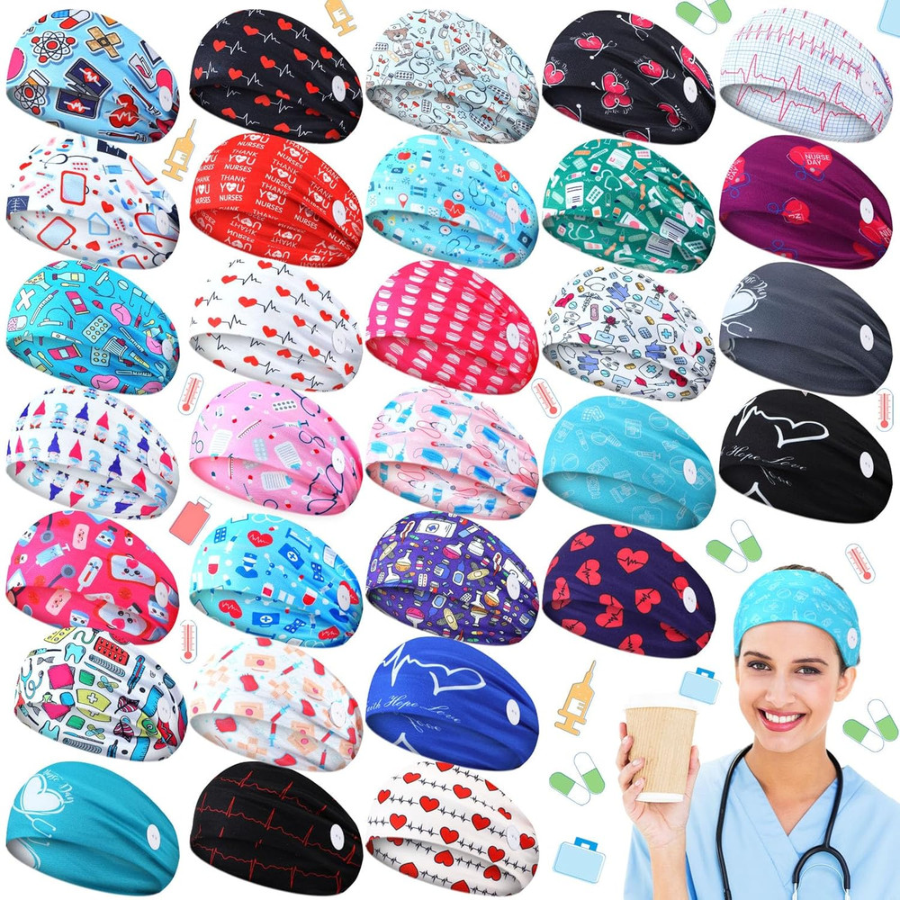 30 Pcs Nursing Headbands for Women Cna Non Slip Nurses Hair Bands with Buttons f
