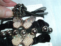 4 Black Velvet Jeweled Butterfly Ponytail Holders Bun wraps NWT