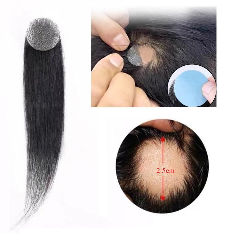 1″ Diameter Thin PU 100% Human Hair Topper Traceless Baby Hair Loss Cover 6″~8″