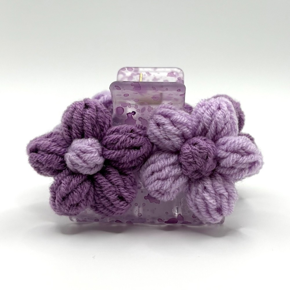 Purple Crochet Flower Claw Clip, Small, Hair Accessories