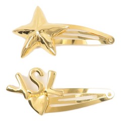 *15%OFF* SAINT LAURENT YSL And Star Hair Clip Set 823457 Brass Gold