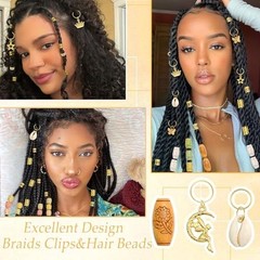 177PCS Hair Jewelry for Braids Gold Dreadlock Cuffs Shell Loc Charms Colorful Wo