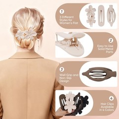 10 Pcs Flat Hair Clips for Women, 3 Styles Matte No Bump Claw Multicolor