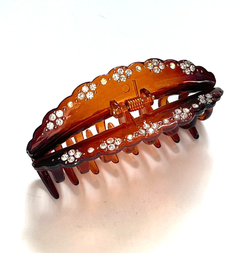 Amber Tortoise Hair Claw Clip Rhinestone Brown 3.5″