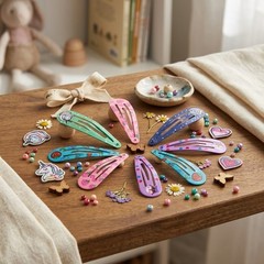 Mixed Color Teardrop Printed Snap Hair Barrettes 60Pcs Iron Alloy Hair Clips