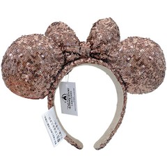 Japan Tokyo Disney* Parks Rare Brown Pink Blue Sequined Minnie Ears Bow Headband