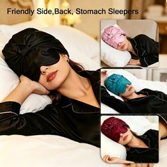 2-in-1 Satin Sleep Bonnet & Eye Mask, Adjustable Silk Hair Cap Large, Black
