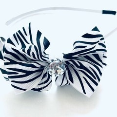 BowKnot Headband Alice Band Hoop Zebra Print Rhinestone Grosgrain Hair Bow