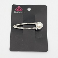 Paparazzi Silver Rhinestone Faux Pearl Hair Clip Snap Barrette Accessory New