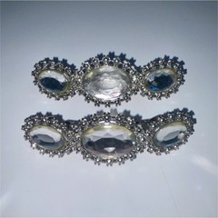 Vintage 1990s Silver Tone Oval Rhinestone Hair Clips,Clear Blue Stones, Set of 2